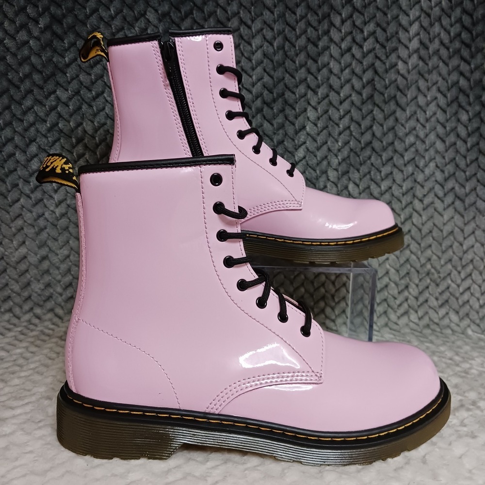 Dr. Martens 1460 Pale Sweet Pink Womens Combat Patent Leather Side Zip Boot Sz 7